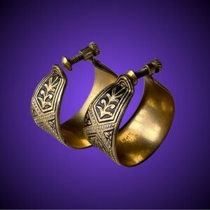 Vintage damascene wide screwback hoop earrings Made in Spain
